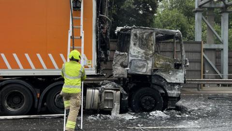 The lorry after the fire