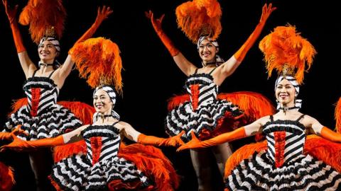 Members of the Japanese, all-female theater company Takarazuka perform an encore from 'Hello Takarazuka!' to close its program, part of the Lincoln Center Festival, at Lincoln Center's David H Koch Theater, New York, New York, 20 July 2016.