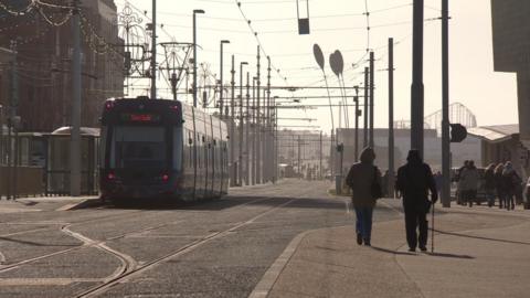 A tram on Blackpool's Prom