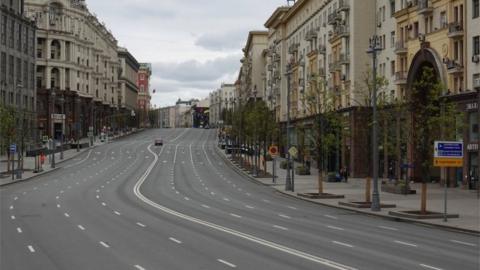Empty Tverskaya Street in Moscow