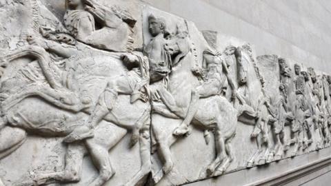 The West Frieze of the Parthenon Sculptures, showing men riding on horseback
