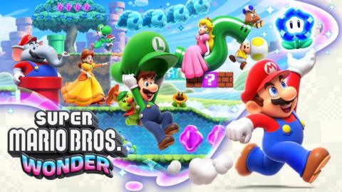 The cover image of the new Mario game, showing Mario, Luigi, Peach, Daisy and Toad exploring the new environment