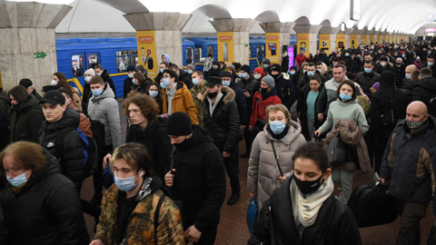 People taking shelter in metro station