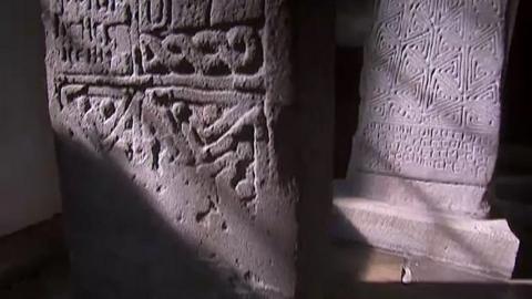 Inscriptions on stones inside St Illtud's church