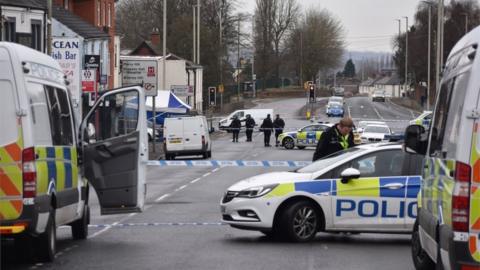 Police at the scene in Queens Cross, Dudley