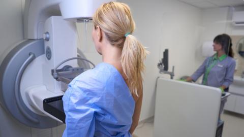 Woman having a mammogram or breast cancer screening