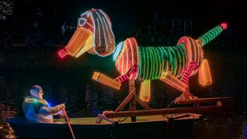 Slinky dog boat at Matlock Bath Illuminations
