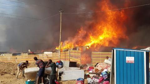 A fire rips through South Africa's Alexandra Neighbourhood.