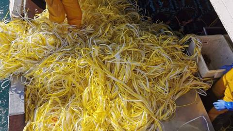 Plastic line in fishing boat. Pic: Real Cornish Crab Co