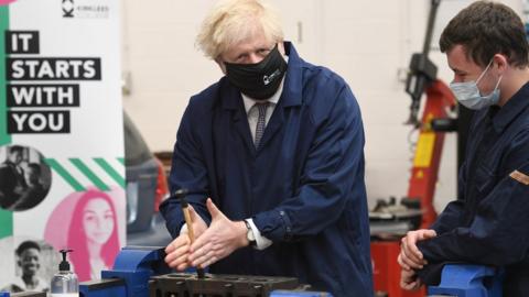 Boris Johnson during a visit to Kieklees College