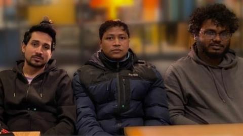 Some of the survivors from the fatal flat fire in Shadwell. From left: Ehsan Ahmed Chowdhury, Dipon Chandra Nath, Nazmush Shahadat