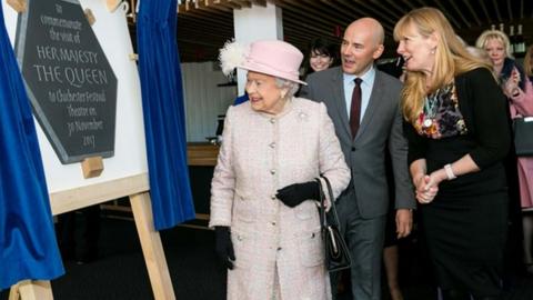 Queen Elizabeth II unveils plaque at Chichester Festival Theatre