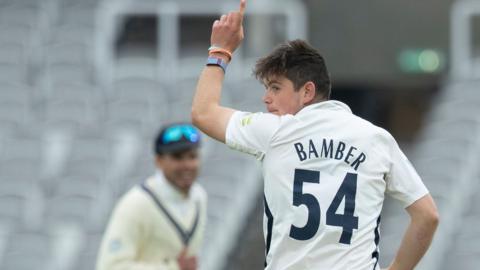 Middlesex bowler Ethan Bamber appeals for a wicket against Kent