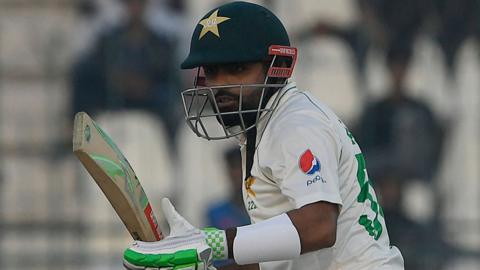 Pakistan captain Babar Azam plays a shot