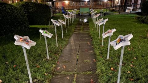 Stars outside Filwood Community Centre