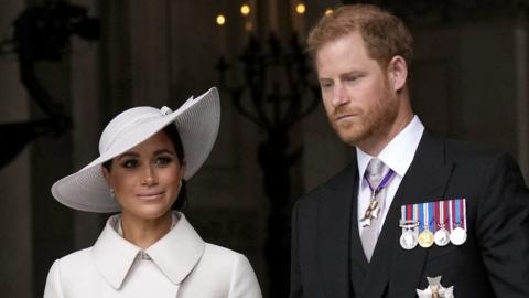 The Duke and Duchess of Sussex leaving the National Service of Thanksgiving at St Paul's Cathedral, London