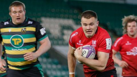 Jacob Stockdale scores a try for Ulster