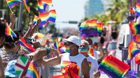 General view of atmosphere during the Miami Beach Pride Parade at Ocean Drive on September 19, 2021 in Miami Beach, Florida.