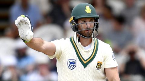 South Africa opener Pieter Malan holds out his arm during day four of the second Test against England