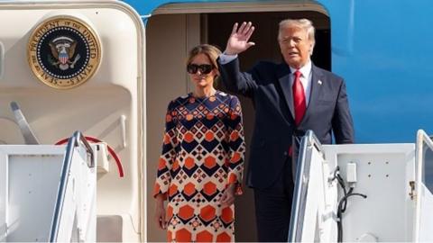 Melania Trump and Donald Trump leave Air Force One