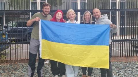 Tanya and Sonya with their hosts and their mutual friend, Andy, who volunteered in Poland