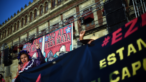 Zapatista movement protest at Maya Train, Mexico City, January 2019