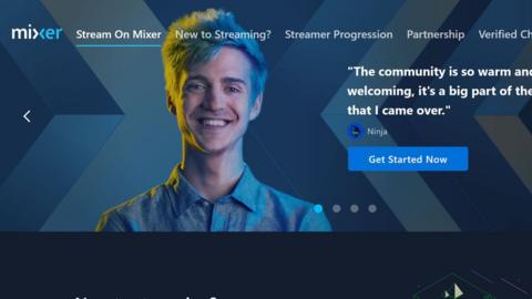 Popular streamer Ninja is seen in this promo pag on the Mixer website