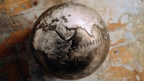A metal globe