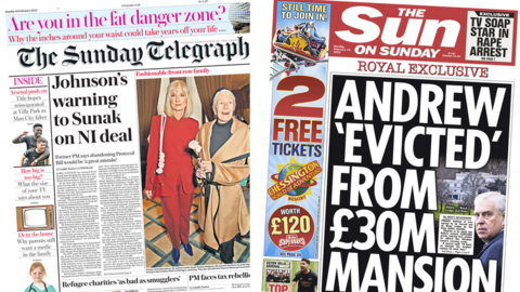 SUnday telegraph and Sun on Sunday front pages