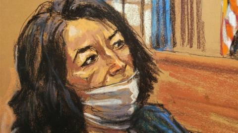 Courtroom sketch of Ghislaine Maxwell at a pre-trial hearing ahead of jury selection in New York City