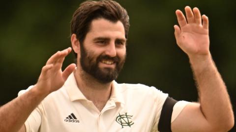 Brett Hutton celebrates a wicket