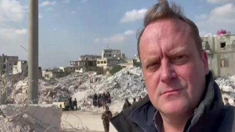 BBC correspondent Quentin Sommerville in the town of Harim in Idlib, Syria