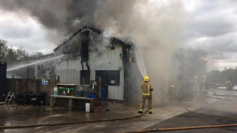 Firefighters deal with a fire at industrial premises in Ballymoney