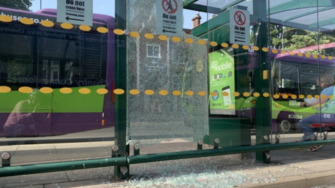 Glass on the ground at Ipswich Bus Station