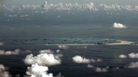 Aerial view of alleged man-made islands in South China Sea