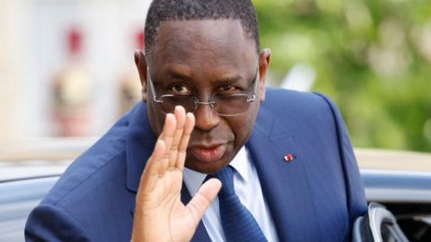 Senegal's President Macky Sall as he departs after meeting with France's President at the Elysee Palace