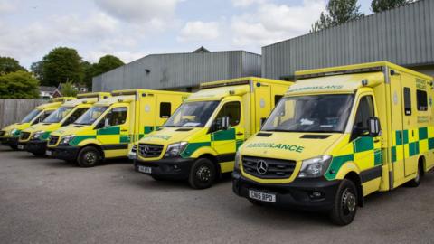 A row of ambulances in Blackwood