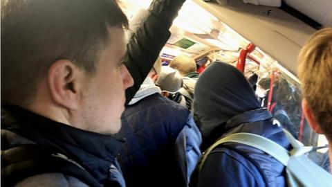 Crowded train at Leytonstone