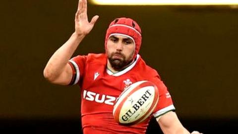 Cory Hill being lifted up by Wales players during a line-out against England in February 2021