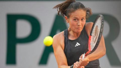 Daria Kasatkina plays a backhand during her French Open fourth-round match against Elina Svitolina