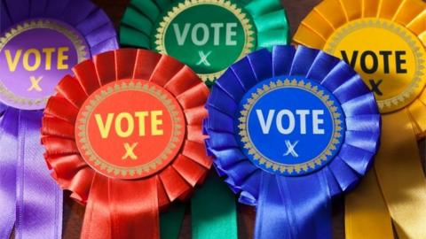 Rosettes for the principal UK political parties