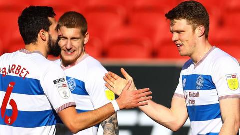 QPR players celebrate Rob Dickie's first-half goal against Bristol City