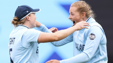 Sophie Ecclestone celebrates a wicket in the World Cup