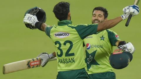 Mohammad Rizwan and Hassan Ali celebrate