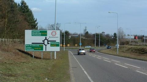 The Seven Hill Interchange on the A14 in Suffolk
