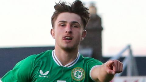 Rocco Vata celebrates scoring the opening for the Republic in the win over San Marino