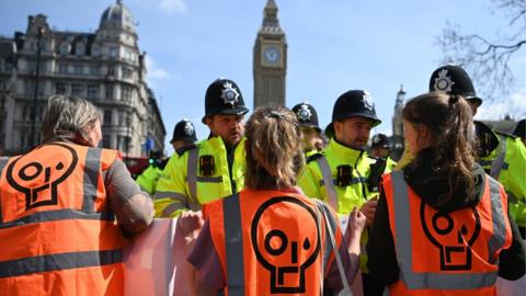 Police arrest Just Stop Oil protesters during a demonstration in central London on 3 May