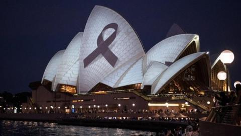 The Sydney Opera House lit up as a tribute to the Bondi victims