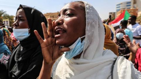Sudanese people stage a demonstration demanding the end of the military intervention and the transfer of administration to civilians in Khartoum, Sudan on October 30, 2021