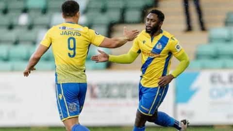 Barry Town's Kayne McLaggon celebrates one of his goals for Barry